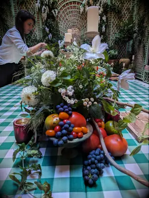 fruit and flower wedding tablescape