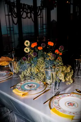 funky bright wedding flower centerpiece