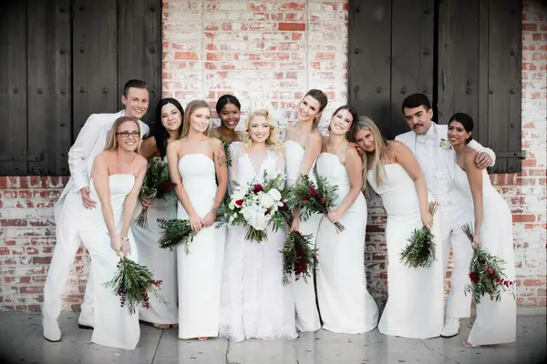 Wedding party in all-white outfits