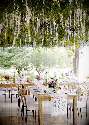 Hanging floral wedding canopy