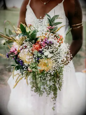 Wildflower bouquet at fairytale-themed wedding