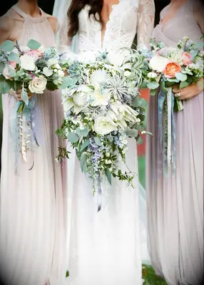 Fairytale-themed wedding bouquets with ribbons