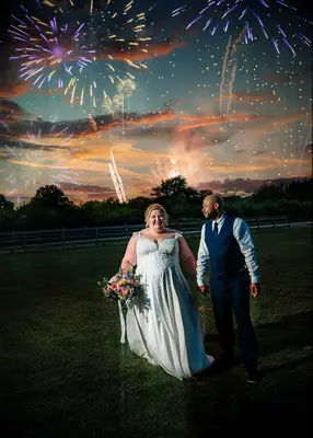 Firework exit at fairytale-themed wedding