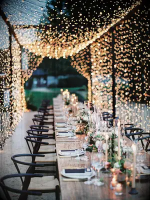 String light canopy at fairytale-themed wedding