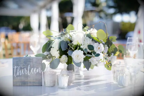 Wood Table Numbers with Mercury Glass Votives