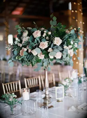 Tall Centerpiece with Roses and Eucalyptus