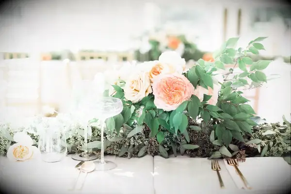 Eucalyptus and Garden Rose Table Centerpieces