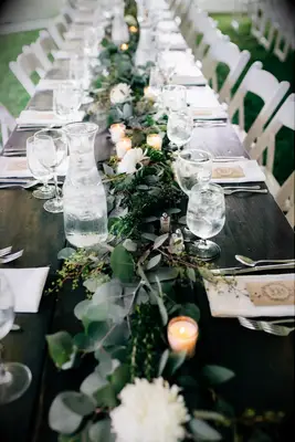 Eucalyptus and Greenery Farm Table Runner with Candles