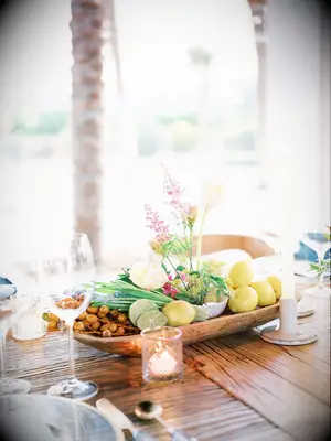 Citrus centerpiece in wood bowl