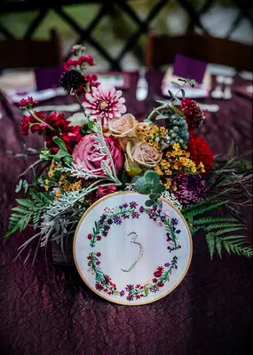 Cross-stitch table number rustic wedding centerpiece