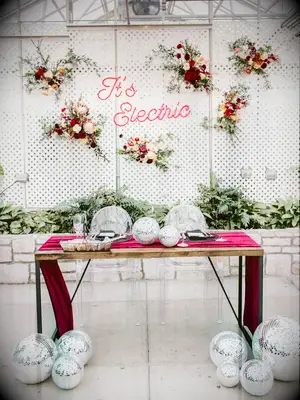 70s themed wedding disco ball decor