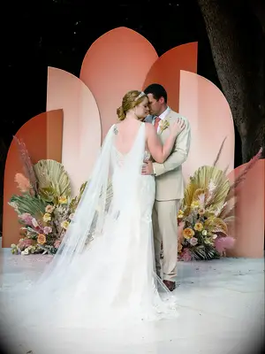 70s themed wedding peach and marigold color palette