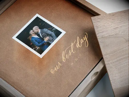 Brown leather photo album