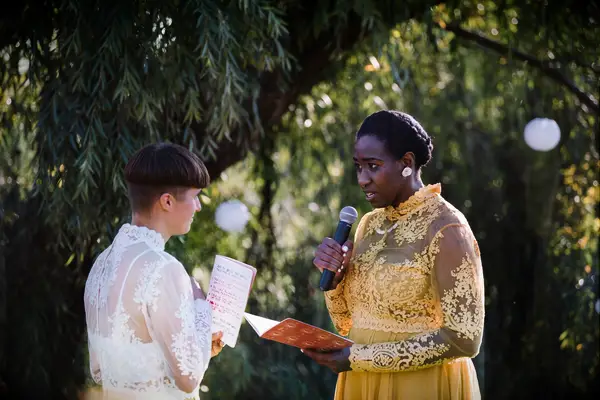 Couple exchanging vows at the altar