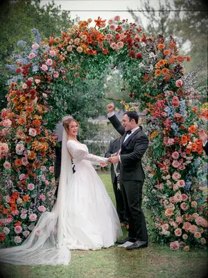 Couple laughing during wedding vows