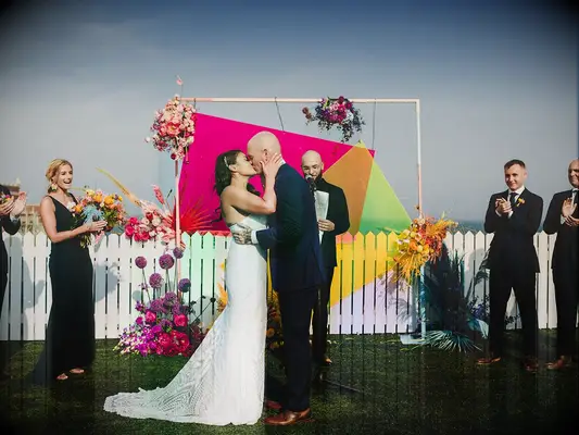 Overlapping color squares arch