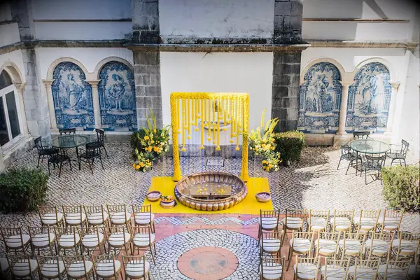 Yellow haldi tassel wedding arch
