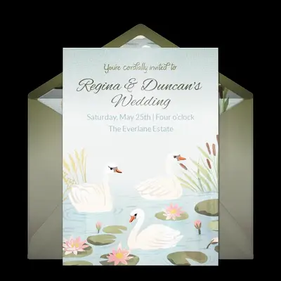 Swan pond online wedding invitation