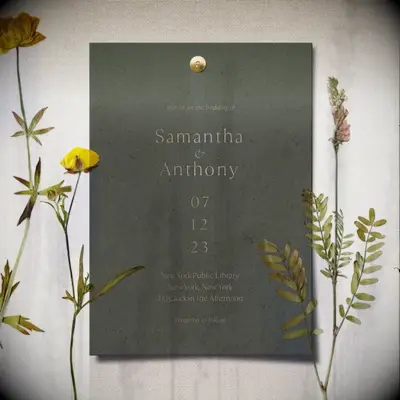 An earthy-toned wedding invitation.
