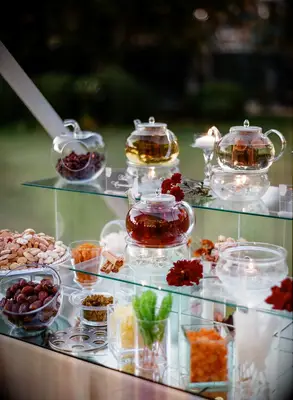 Tea bar at dry wedding reception