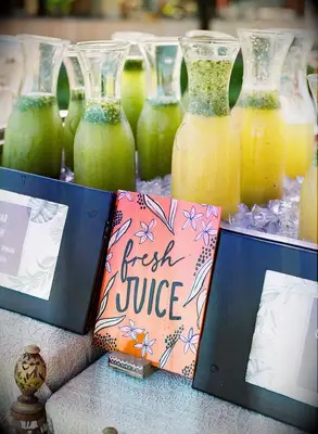 Fresh juice at post-wedding brunch in Hawaii