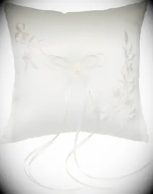 Ivory ring bearer pillow with floral embroidery