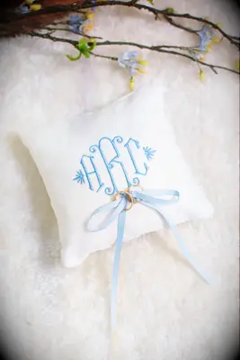 Blue monogram ring bearer pillow