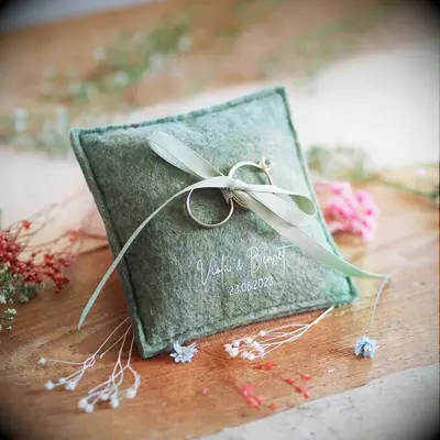 Olive green personalized ring bearer pillow