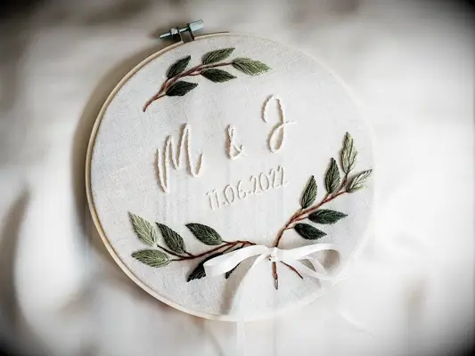 Modern personalized ring bearer pillow with embroidery