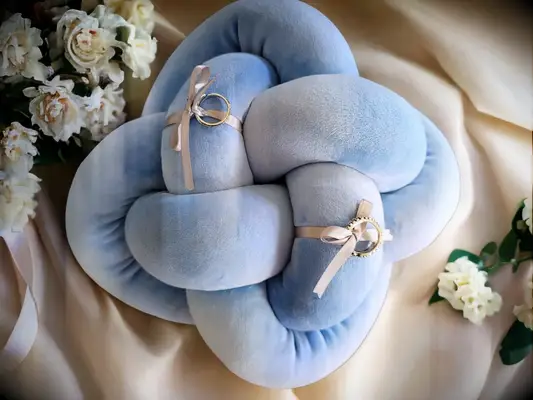 Blue tie knot ring bearer pillow