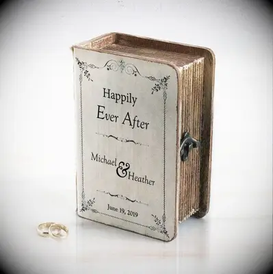 Personalized rustic ring bearer book shaped box 
