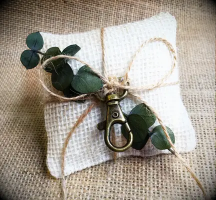White miniature burlap dog ring bearer pillow 