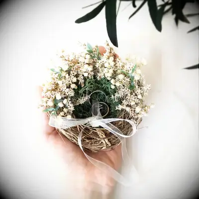 Rustic bird nest ring bearer pillow