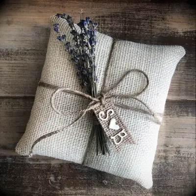Burlap ring bearer pillow with couples initials 