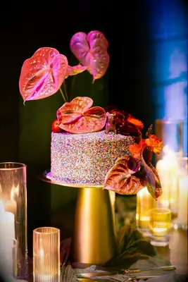 Unique sprinkled wedding cake