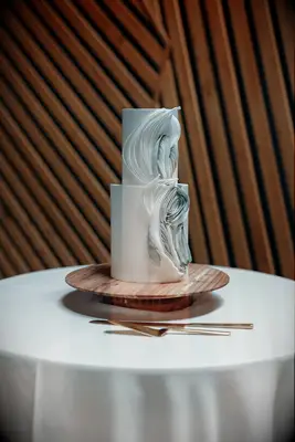 Two tiered gray wedding cake