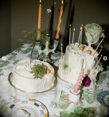 Cakes adorned with veggies