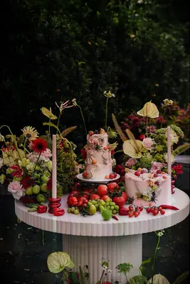 Bountiful cake display at wedding