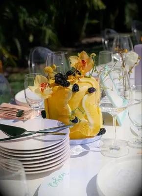 Yellow wavy cake with blackberries