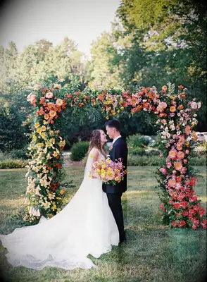Peony and Rose Golden Hour-Colored Archway