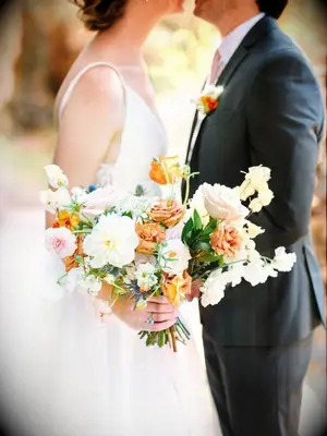 orange-and-white rose bouquet