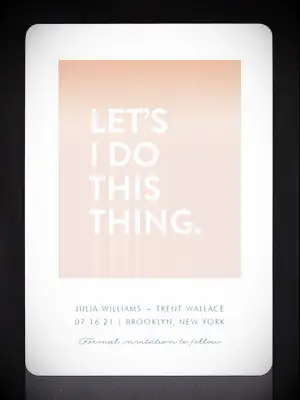minted lets i do this thing funny peach and white save the date card or magnet