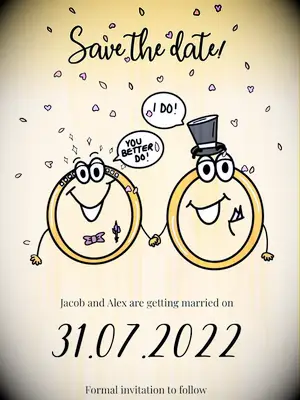 etsy ring doodles groom and groom funny yellow save the date digital card