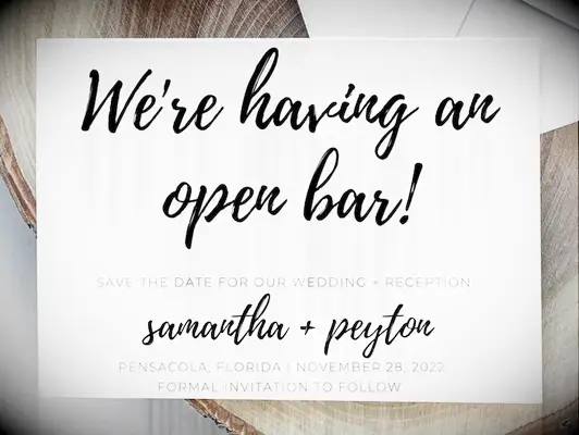 etsy open bar black and white funny save the date digital card in script