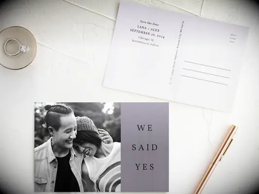 the knot natural palette funny purple save the date postcard