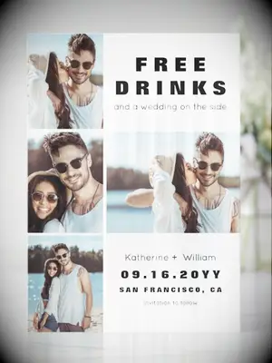 zazzle free drinks funny save the date card with four photos