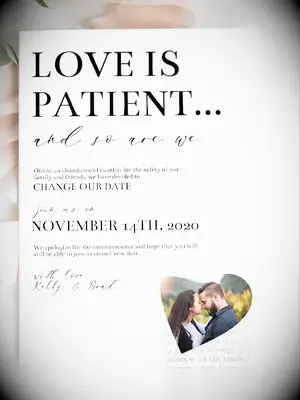 etsy love is patient funny black and white save the date digital card with photo and script