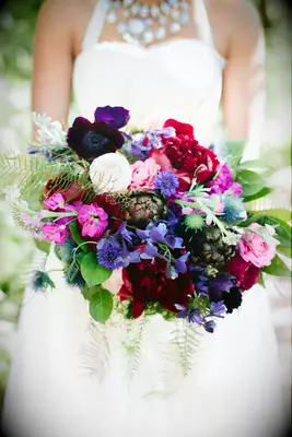 Vibrant, Simple Wedding Bouquet With Wildflowers and Roses 
