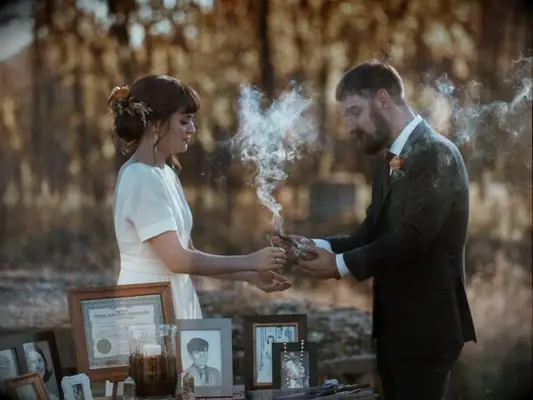 smudging at Native American wedding ceremony