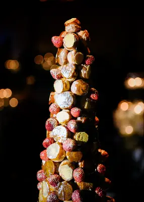Croquembouche wedding cake with strawberries
